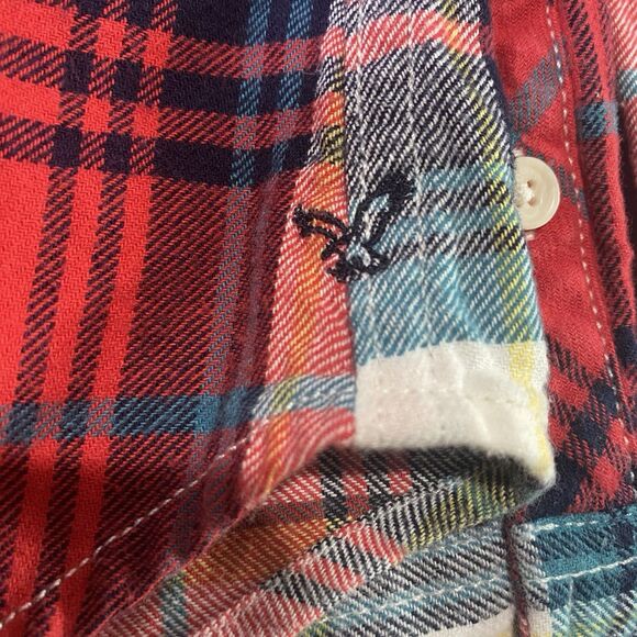 AMERICAN EAGLE Plaid Flannel Shirt Favorite Fit Long Sleeve Womens L Red Blue - Picture 9 of 11